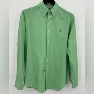 RALPH LAUREN Vintage Green Gingham Button Down Purple Pony Custom Fit Mens L EVC